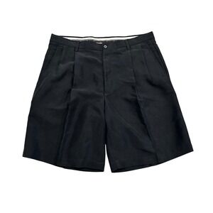 Tasso Elba Golf Shorts Black Pleated Flat Front Mens Size 36 Rayon Polyester